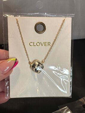 Clover Gold Necklace with Clear Stone Pendant